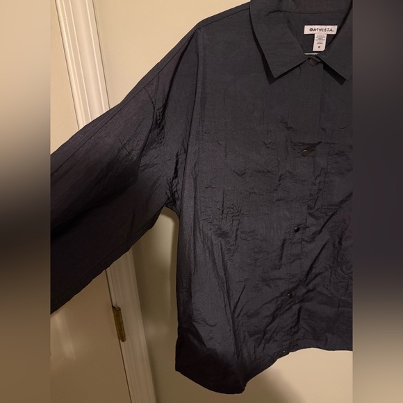 Athleta Lunar Sheen Shirt medium dark gray active workout button up casual NWOT - Picture 3 of 9